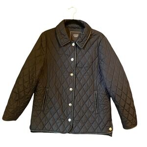 Coach Quilted Riding Jacket Womens Large Black Leather Trim Barn Coat Heritage